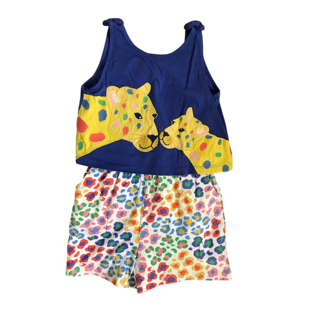 Mini Boden Rainbow Leopard Appliqué Tank Romper Size 7-8